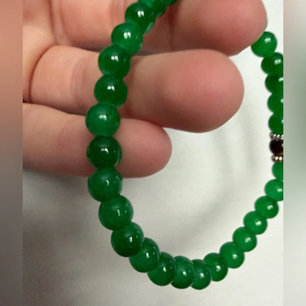 Jade / Tiger’s Eye Beaded Stretchy Bracelet with silver accents